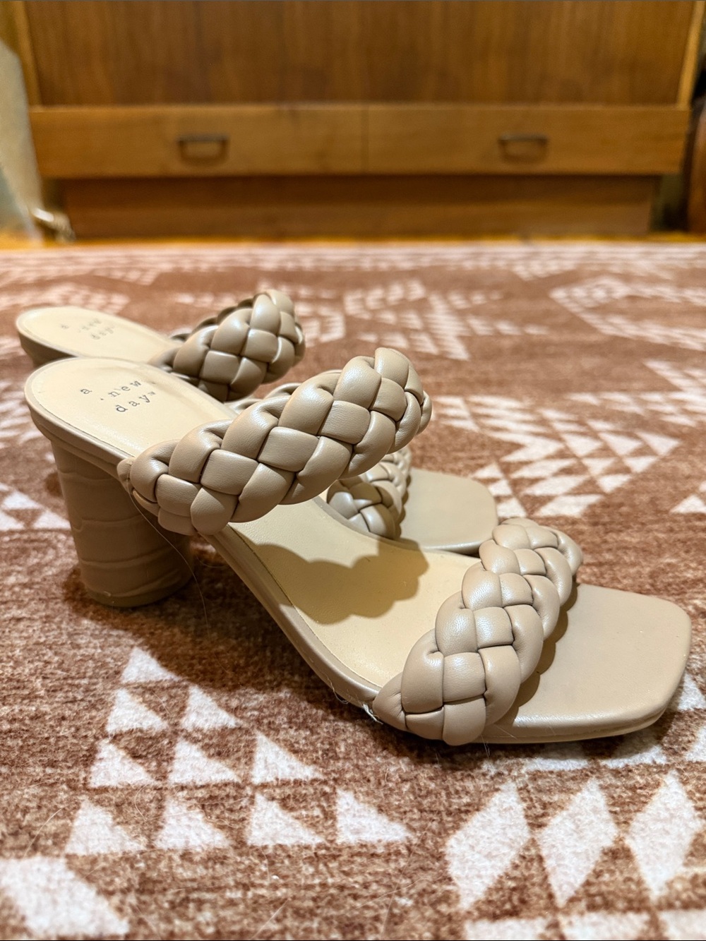 A New Day Braided Strap Beige Heeled Sandals